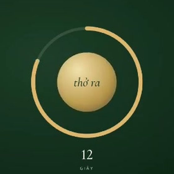 Quả cầu vàng thu nhỏ trong vòng tròn, chữ thở ra, bộ đếm 12 giây.